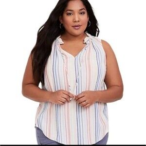 Torrid Ivory Stripe Popover Tank Blouse Size 2XL.